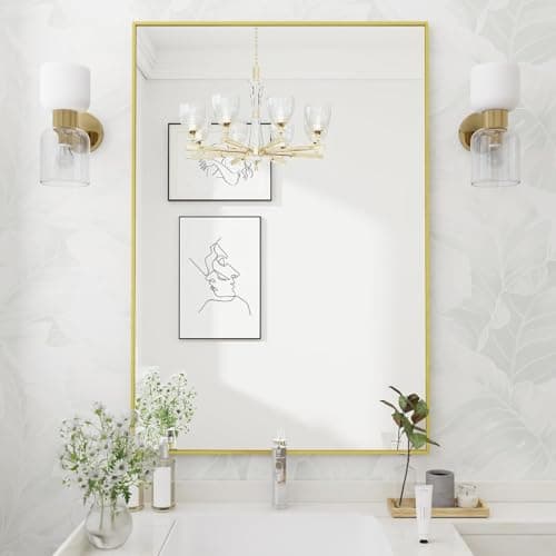 Koonmi Gold Mirrors for Wall, 30x48 Inch Bathroom Mirror, Rectangular Wall Mirror for Living Room Bedroom Bathroom, Hangs Horizontally or Vertically - Image 1