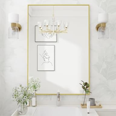 Koonmi Gold Mirrors for Wall, 30x48 Inch Bathroom Mirror, Rectangular Wall Mirror for Living Room Bedroom Bathroom, Hangs Horizontally or Vertically - Image 1
