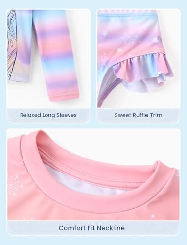 Disney Frozen Elsa Two Piece Bathing Suit Tankini Swimsuit Little Girl Rash Guard Set Summer UPF 50+Swimming Clothing Pool Swim Suits Holiday Swimwear Long Swimming Suit Kid Multi-color Size 4-5 Years - Image 2