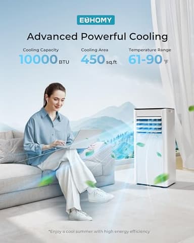 EUHOMY 10,000 BTU Portable Air Conditioners Up to 450 sq.ft, 3-1 Standing Smart Cooling AC with Remote, Dehumidifier, Fan, Air Conditioner Cools Room, 3 Modes, 24-hour timer, LED Display, Bedroom - Image 2