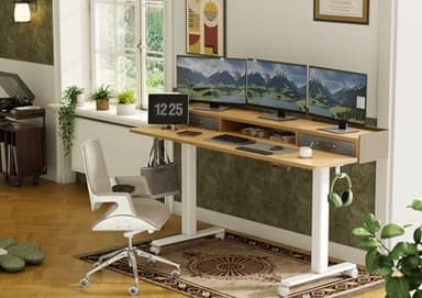 Claiks Standing Desk with Drawers, Adjustable Stand Up Electric Standing Desk Adjustable Height with Storage Shelf and Splice Board, 63 Inch, Natural - Image 2