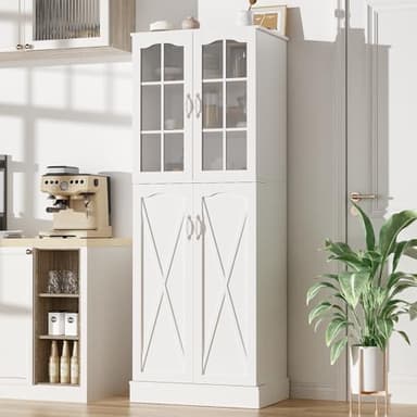 kepptory 64" Kitchen Pantry Cabinet, Pantry Storage Cabinet with Adjustable Shelves, Kitchen Buffet Cupboards Storage Cabinet for Home Office Use (White, 16" D x 24" W x 64" H) - Image 7
