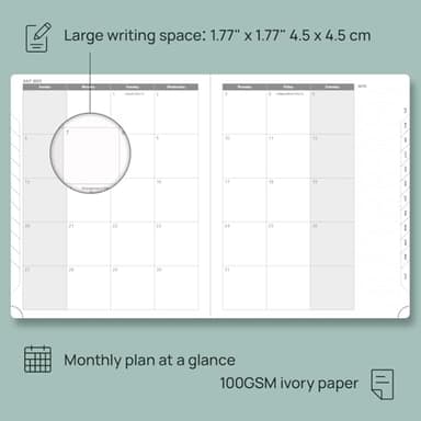 POPRUN Planner 2025-2026, (Large 8.5'' x 10.5'' Hard Cover) Academic Calendar (July 25-June 26) Daily Weekly and Monthly Appointment Book with Hourly Time Slots, Monthly Tabs, 100 GSM - Midnight Green - Image 3