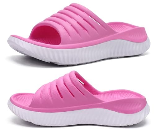 KuaiLu Womens Recovery Sandals Comfortable Plantar Fasciitis Arch Support Ladies Orthopedic Open Toe Slip On Running Sport Walking Slides Thick Athletic Cushion Slippers Summer Sliders Pink Size 6 - Image 1