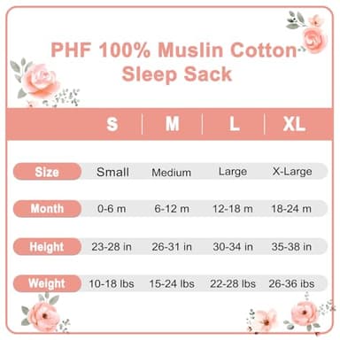 PHF 100% Muslin Cotton Baby Sleep Sacks, 12-18 Months Sleep Sack with 2-Way Zipper, 2 Pack Cooling 0.5 TOG Breathable Large Size Sleeveless Baby Wearable Blanket for Baby Girl, Floral - Image 7