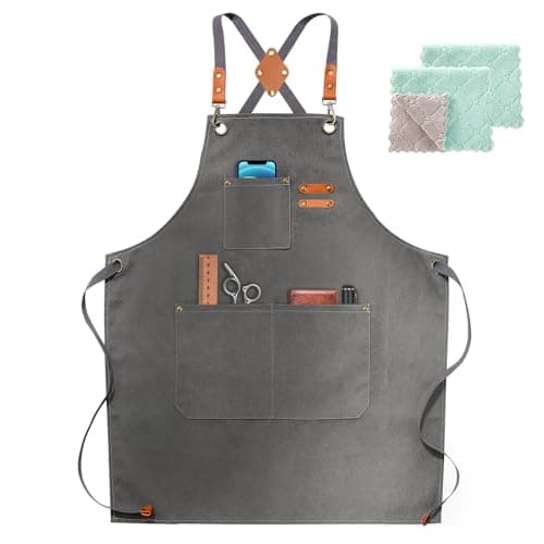 ZOMAO Chef Apron, Apron for Men Women with Adjustable Straps Cotton Canvas Cross Back Adjustable Apron with Pockets for Women and Men(Grey) - Image 1