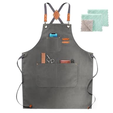 ZOMAO Chef Apron, Apron for Men Women with Adjustable Straps Cotton Canvas Cross Back Adjustable Apron with Pockets for Women and Men(Grey) - Image 1