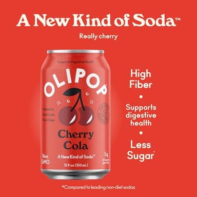 OLIPOP Prebiotic Soda Pop, Cherry Cola, Pantry Pack Packed with Prebiotics, Fiber, and Botanicals, Gluten Free, Vegan, GMO Free, 12oz (12-Cans) - Image 3