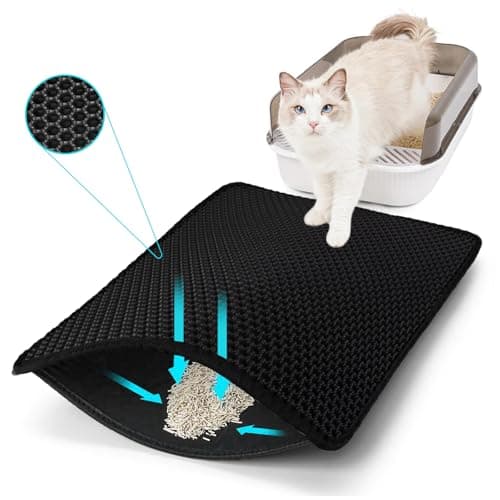 FADEYJ Cat Litter Mat, Kitty Litter Collector, Double Layered Honeycomb Design Waterproof, Anti Urine, Anti Slip, Easy to Clean, Limit Garbage (30"x24", Black) - Image 1