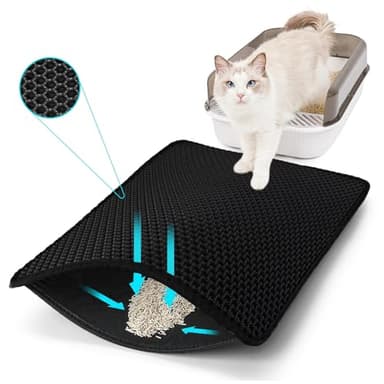 FADEYJ Cat Litter Mat, Kitty Litter Collector, Double Layered Honeycomb Design Waterproof, Anti Urine, Anti Slip, Easy to Clean, Limit Garbage (30"x24", Black) - Image 1