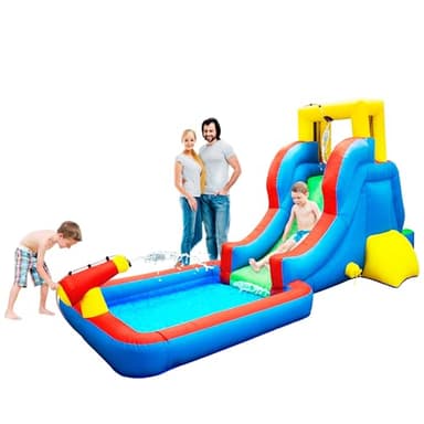 PicassoTiles KC108 Water Slide Park Inflatable Bouncing House w/Pool Area (Splash Zone), Climbing Wall, Shower Head Sprays Mounts, Water Cannon Mount and Heavy Duty GFCI ETL Certified 385W Blower - Image 4