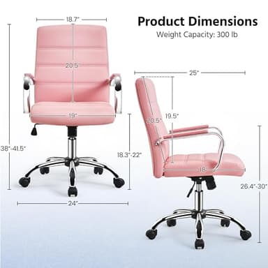 Yaheetech Mid-Back Office Chair with Arms Swivel PU Leather Height Adjustable Office Executive Chair, Pink - Image 3