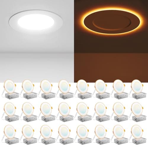 Amico 24 Pack 4 Inch 5CCT LED Recessed Ceiling Light with Night Light, 2700K/3000K/3500K/4000K/5000K Selectable Ultra-Thin Recessed Lighting, 10W=90W, 700LM, Dimmable Canless Wafer Downlight ETL&FCC - Image 1