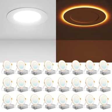 Amico 24 Pack 4 Inch 5CCT LED Recessed Ceiling Light with Night Light, 2700K/3000K/3500K/4000K/5000K Selectable Ultra-Thin Recessed Lighting, 10W=90W, 700LM, Dimmable Canless Wafer Downlight ETL&FCC - Image 1