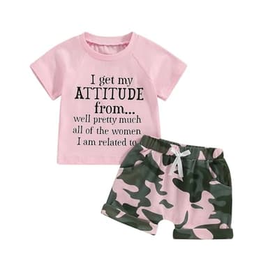 Fernvia Toddler Girls Clothes 1T 2T 3T 4T 5T Summer Outfits Baby Kids Short Sleeve T-Shirt Tops & Camouflage Shorts Sets (B-Pink, 12-18 Months) - Image 1