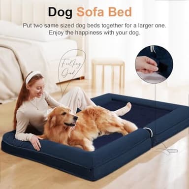 Large Dog Bed Orthopedic Washable: Beds Bolster XL Bed Large Big Dogs Memory Foam Couch Sofa Waterproof with Removable Cover - Navy Blue - Image 3