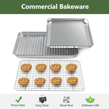 ROTTAY Baking Sheet with Rack Set (2 Pans + 2 Racks), Stainless Steel Cookie Sheet with Cooling Rack, Nonstick Baking Pan, Warp Resistant & Heavy Duty & Rust Free, Size 16 x 12 x 1 Inches - Image 2