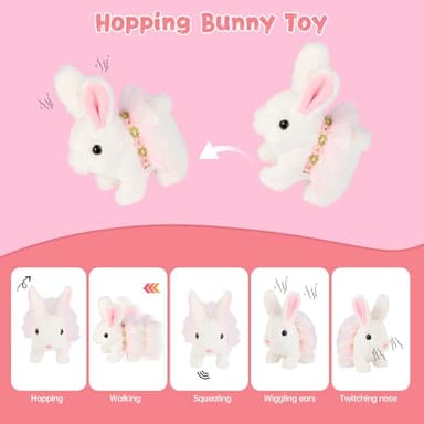 Easter Realistic Bunny Toys - 14-Piece Rabbit Toys with 6" Plush Bunny, Sounds, Hopping and Walking Action, Wiggling Ears, Twitching Nose & Rabbit Cage - Ideal Gift for Girls, Toddlers, Easter - Image 2