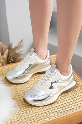 Project Cloud Trendy Sneakers for Women - Memory Foam and Non-Slip Comfortable Casual Ladies Shoes for Womens Fashion Sneakers - Lightweight Lace-up Shoes (LECCO, SILV, 8) Silver - Image 5