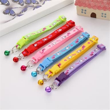 Green Small Cat Collar with Bell,Rabbit Pattern Dog Collar Girl Cute Fancy Puppy Collar with Bells for XXS XS Tiny Little Kitten Pet Female Dogs,Neck 7-12 Inch - Image 3