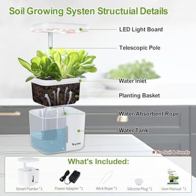 Indoor Garden Planter Growing Systems Soil plant pot indoor Small Smart Soil Gardening System with 17 Watts LED Grow Light Auto Timer Self-Watering Planter Pot Gifts for Mom Women (No Seeds&Soil) - Image 6