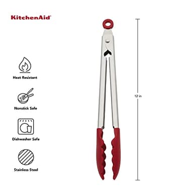 KitchenAid Silicone Stainless Steel Tongs, 12 Inch, Red - Image 2