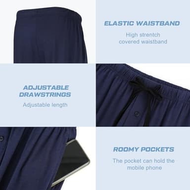 BAMBOO COOL Mens Pajama Pants Sleep Lounge Bottoms Soft Comfy Long Pj Pant Sleepwear with Pockets 2 Pack - Image 3