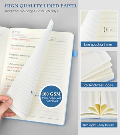 PERCUN B5 Lined Journal Notebook - 365 Page Large Leather Journals for Writing Women Men，Hardcover Notebook with 100Gsm Thick Pages，Daily Diary for Travel, Work，School，College Ruled (7.6" x 10.3") - Image 6