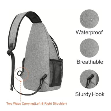 MOSISO Sling Backpack, Multipurpose Crossbody Shoulder Bag Travel Hiking Daypack, Gray, Medium - Image 3