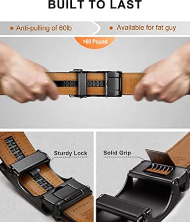 KEMISANT Mens Ratchet Belt 2 Units,Sliding Belt For Gift Mens Dress Casual 1 3/8",Size Adjustable(Black/Blue,34"-40" Waist Adjustable) - Image 5