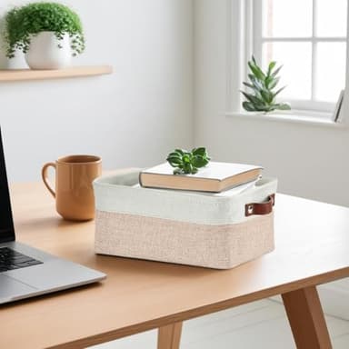 DECOMOMO Small Storage Basket, Closet Storage Bins, Baskets for Organizing Shelves (Beige & White, Small - 6 Pack) - Image 5