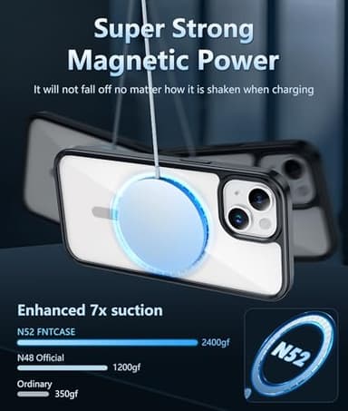 FNTCASE for iPhone 14 Plus Case Clear Phone Case Protective Cover for iPhone 14plus | Magnetic, Shockproof, Military Grade, Drop Protection, Anti-Yellowing, Anti-Slip, Slim, Lightweight (B-Black) - Image 3