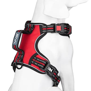 PoyPet No Pull Dog Harness, No Choke Front Clip Reflective Dog Vest with Soft Padded Vertical Handle, 3 Leash Attachments for Small Medium Large Dogs (Red,XL) - Image 2