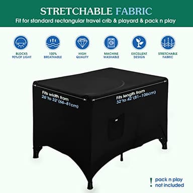 Pack N Play Blackout Cover, Hiaksedt Crib Canopy Cover for Pack and Play, Breathable Blackout Tent for Travel Crib, Portable Stretchy Netting Cover for Indoor Outdoor Travel Playard - Image 4