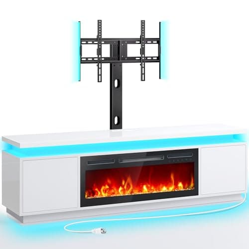 Rolanstar Fireplace TV Stand with Led Lights and Power Outlets, TV Stand Mount with 36" Electric Fireplace, White Entertainment Center for 45/50/55/60/65/70 inch TVs, Modern TV Console for Living Room - Image 1