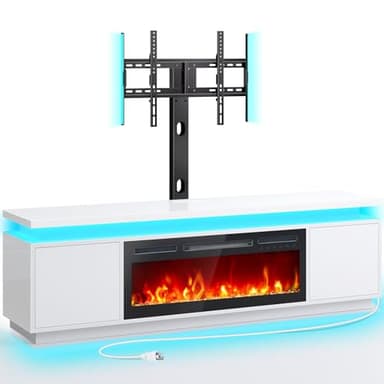 Rolanstar Fireplace TV Stand with Led Lights and Power Outlets, TV Stand Mount with 36" Electric Fireplace, White Entertainment Center for 45/50/55/60/65/70 inch TVs, Modern TV Console for Living Room - Image 1