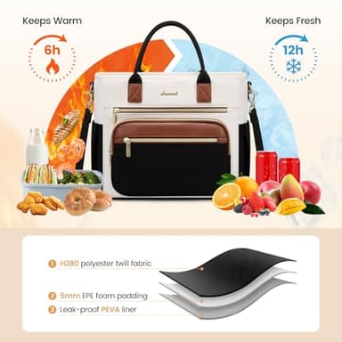 LOVEVOOK Insulated Lunch Bag Women,Wide Opening Adult Lunch Box Women,Large Leakproof Cooler Bag for Work Picnic Beach Family College,Lunch Teacher Tote Bag with Adjustable Shoulder Strap Cup Holder - Image 2