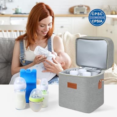 PIIOSER Breastmilk Cooler Bag with Ice Pack Fits 6 Baby Bottles Up to 9 Ounce, Insulated Baby Bottle Tote Bags, Double Layer Waterproof Leak-Proof with Shoulder Strap for Nursing & Working Mom (Grey) - Image 7