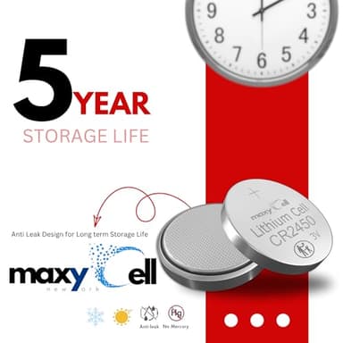 MaxyCell 2450 CR2450 Lithium Coin Cell Battery 3V High-Capacity Long-Lasting Reliable Power for Watches, Key Fobs, Fitness Trackers, Medical Devices, Thermometers, Leak-Proof Design DL2450 (6 Pack) - Image 8