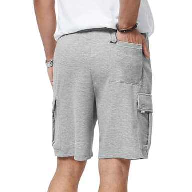 3rd hill Mens Casual Sweat Cargo Cotton Shorts Drawstring Elastic Waist Athletic Workout Gym Jogger Shorts with 5 Pockets Light Gray - Image 3