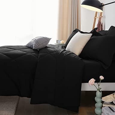 CozyLux Full Size Comforter Sets Black - 7 Pieces Bed in a Bag Full, Luxury Soft Bed Set for All Seasons, Bedding Set with Down Alternative Comforter, Sheets, Pillowcases & Shams - Image 4