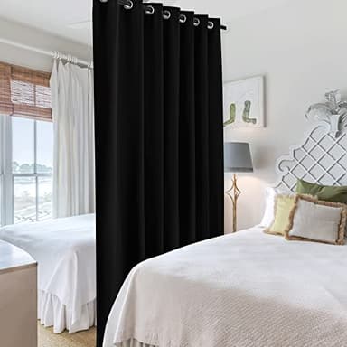 RYB HOME Blackout Thermal Insulated Blind Curtains, Noise Reduce Barrier for Nursery, Portable Curtain for Sliding Glass Door/Storage/Space Room Divider, 7 ft Tall x 8.3 ft Wide, Black, 1 Panel - Image 5