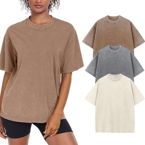 3 Pack Womens Washed Vintage Oversized T-Shirt Casual Baggy Streetwear Boyfriend Tee Workout Short Sleeve Cotton Tops(W-BGCFGY,m) - Image 1
