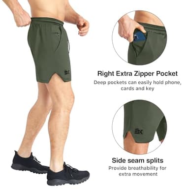 BROKIG Men's Inzip Lightweight Gym Workout Shorts,5 Inch Fitted Athletic Lifting Bodybuilding Shorts with Zipper Pockets(Large,Army Green) - Image 3