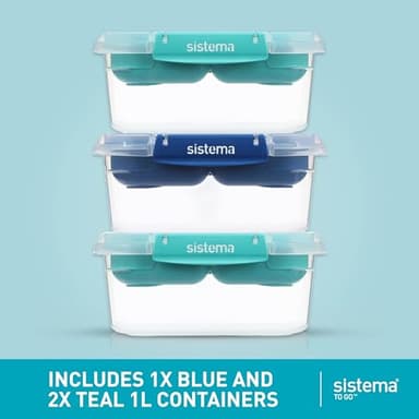 Sistema TO GO Stax Leakproof Food Storage Containers | 1 L | Airtight & Stackable Meal Prep Containers with Lids | Lunch Boxes | BPA-Free | 3 Count - Image 2