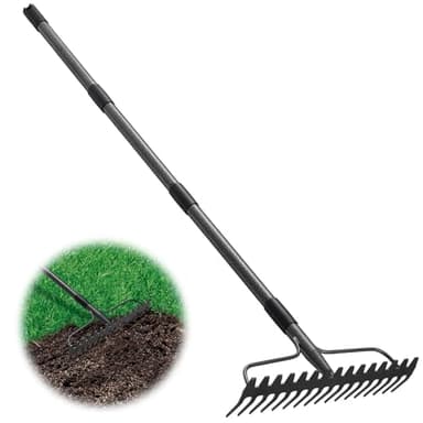 Garden Rake:63 Inch Metal Garden Leaf Rake with 17 Tines, Heavy Duty Bow Rakes for Lawn Yard Leaves Debris Mulch Gravel Thatch Clean,Lawn Care Gardening Landscaping - Image 1