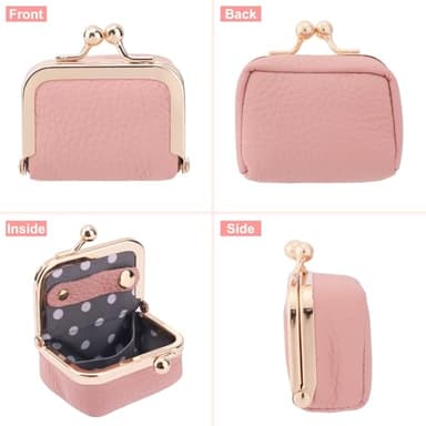 Genuine Leather Mini Jewelry Box, Mini Jewelry Travel Case, Small Portable Organizer Storage Pouch, Coin Purse with Kiss Lock for Ring Necklace Earrings Bracelet Perfect Gift for Women Girls (Pink) - Image 4