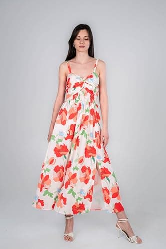 Women's Casual Maxi Sundress Sleeveless Spaghetti Strap Twist Front Floral A line Beach Dress with Pockets Red Floral XL - Image 3