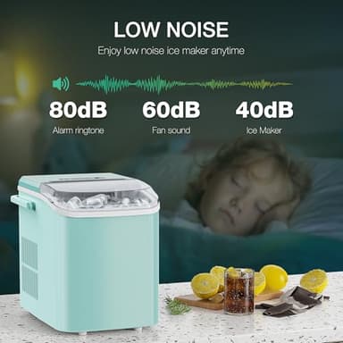 SMUG Countertop Ice Maker, 9 Cubes in 6 Mins, 26lbs in 24Hrs, 2 Sizes of Bullet Ice, Auto-Cleaning, Portable Ice Machine with Handle, Basket and Scoop for Home Kitchen, Party and Camping (Green) - Image 4