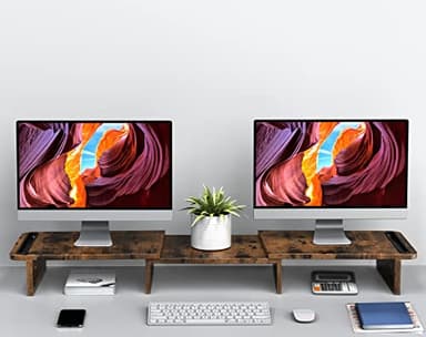 Zimilar Dual Monitor Stand Riser, Monitor Stand with Adjustable Length and Angle, Wood Monitor stand for desk, Monitor Riser for 2 monitors with Storage Space(Rust Brown Large) - Image 3